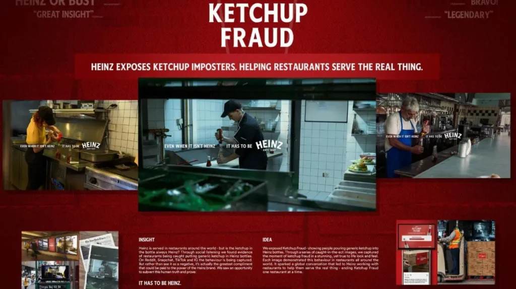 Постеры рекламной кампании Ketchup Fraud от Heinz, получившей Каннских львов / Cannes Liones 2023